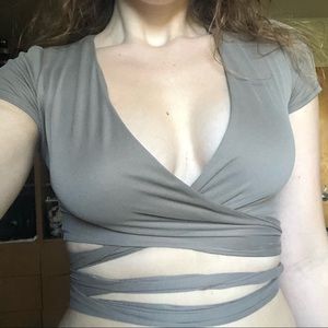 NWT Blue Blush Tan Wrap Crop Top